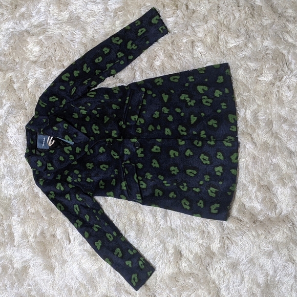 Modcloth Savvy Navy/ Green Leopard Coat XXS - Picture 4 of 8
